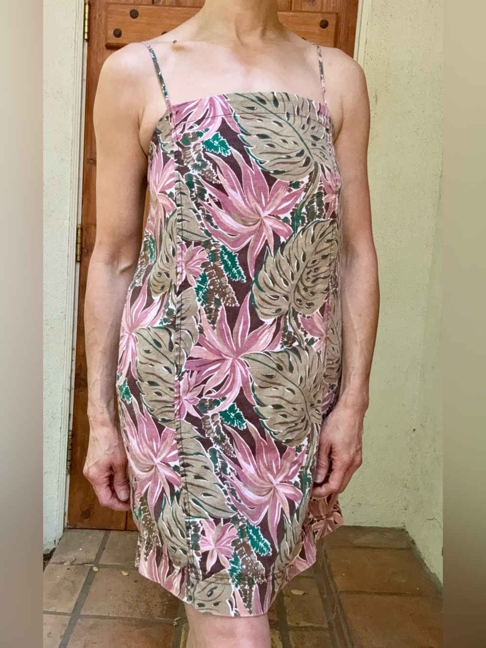 Madewell Linen Floral Slip Dress With Pockets, Size Small